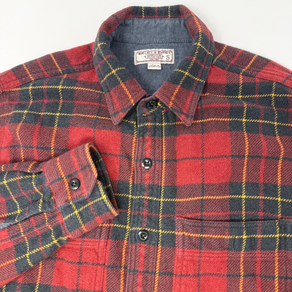 Wallace & Barnes Mens Small Red Plaid Cotton Flannel Work Shirt CA56445